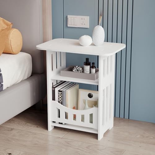 White Nightstand, Small Night Stand Bedroom Furniture, Storage Cabinet for Bedroom, Closet, Living Room