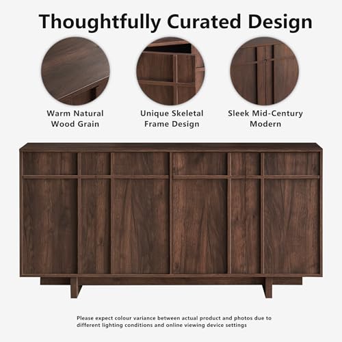 63" Sideboard Buffet Cabinet, Skeleton Lines Design, Walnut, view 4