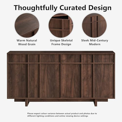 63" Sideboard Buffet Cabinet, Skeleton Lines Design, Walnut, view 4