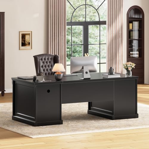 67" Office Executive Desk with 4 Drawers, Storage Cabinet & Outlet, view 4