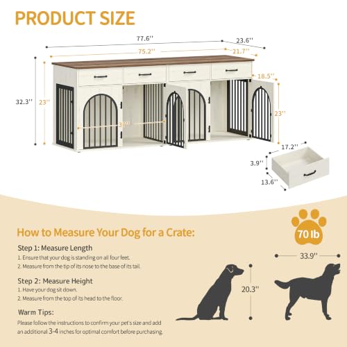 77.6 in Dog Crate Furniture for 2 Dogs, Double Dog Cage Furniture, view 3