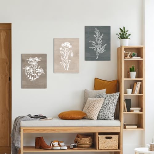 Neutral Botanical Plant Canvas 6 Pieces Wall Art Rustic Wall Decor Farmhouse Wall Paintings Botanical Prints Simple Plants Wall Pictures Minimalist Flower Decor for Living Room Bedroom Bathroom Office Dining Room 12"x 16"