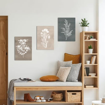 Neutral Botanical Plant Canvas 6 Pieces Wall Art Rustic Wall Decor Farmhouse Wall Paintings Botanical Prints Simple Plants Wall Pictures Minimalist Flower Decor for Living Room Bedroom Bathroom Office Dining Room 12"x 16"