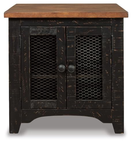 Distressed brown and black farmhouse end table with storage, view 7