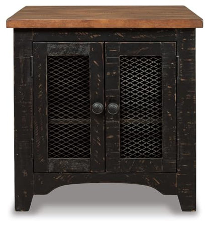 Distressed brown and black farmhouse end table with storage, view 7