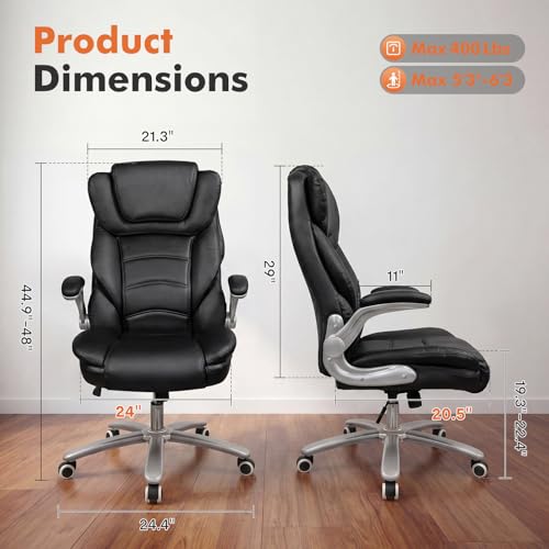 Big and Tall 400lb Office Chair, Leather Executive Desk Chair, Black, view 3