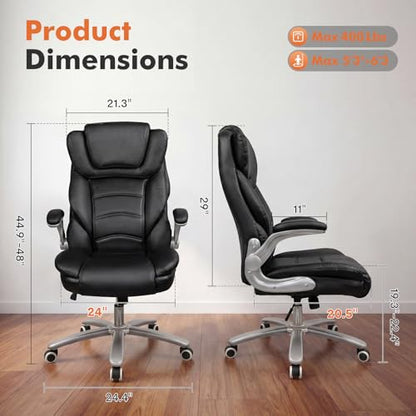 Big and Tall 400lb Office Chair, Leather Executive Desk Chair, Black, view 3