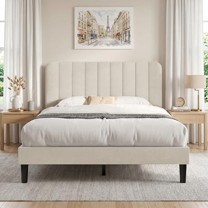 Queen Size Bed Frame with Upholstered Headboard, view 2
