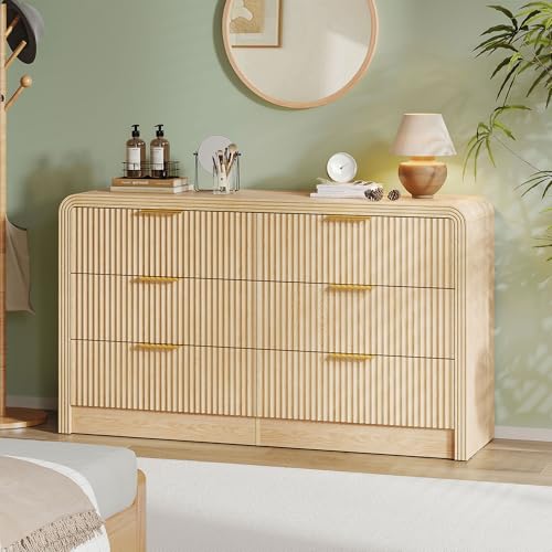 55" W Fluted 6-Drawer Dresser for Bedroom,Natural Oak, view 2