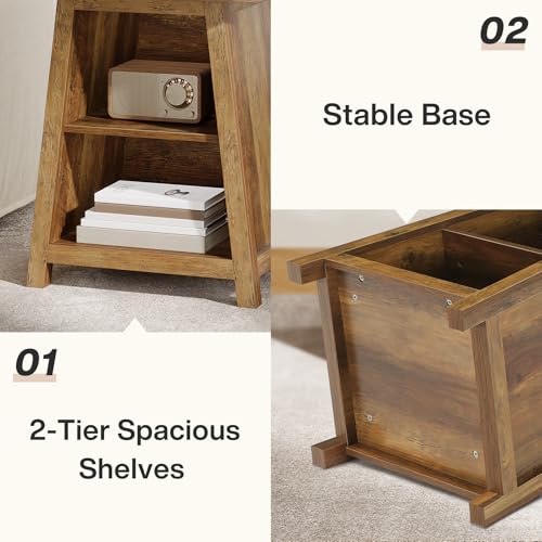 Tribesigns Farmhouse 3-Tier Bedside Table with Storage Shelves, 21.65" Wood Finish Nightstands for Bedroom, Rustic Style End Table for Small Spaces, Easy to Assemble (1)