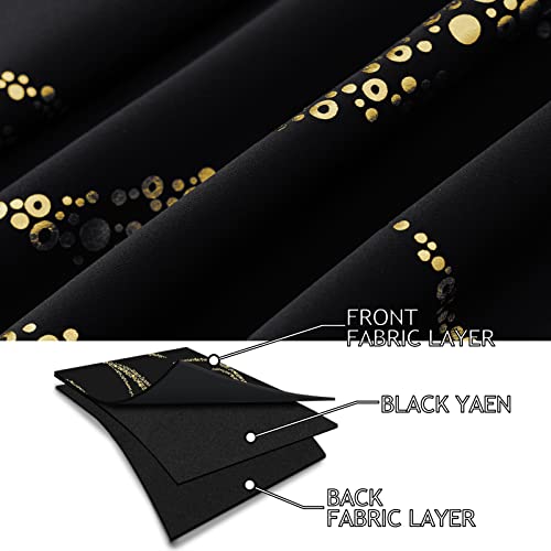 Blackout Curtains 84 inch Length Living Room Thermal Insulated Gold Wave Line Dots Pattern Curtains Room Darkening Grommet Curtains for Bedroom, Black, W62 x L84-inch, 2 Panels
