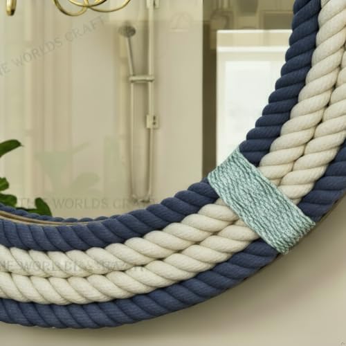 Nautical Round Rope Mirror, White Twisted Rope Wall Hanging Mirror, Rustic Coastal Boho Farmhouse Wall Décor for Bathroom, Bedroom, Nursery, Entryway & Living Room