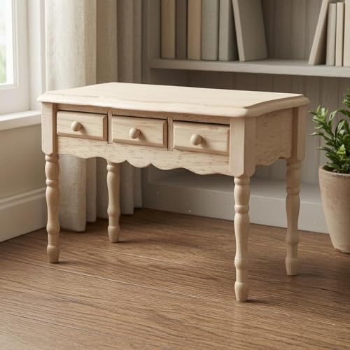 Miniature Desk Table Dollhouse Accessories Wood Furniture with Drawers Handcrafted Detailing Classic Look Suitable for Home Decoration Mini World Play 11.8cmx4.7cmx7.1cm