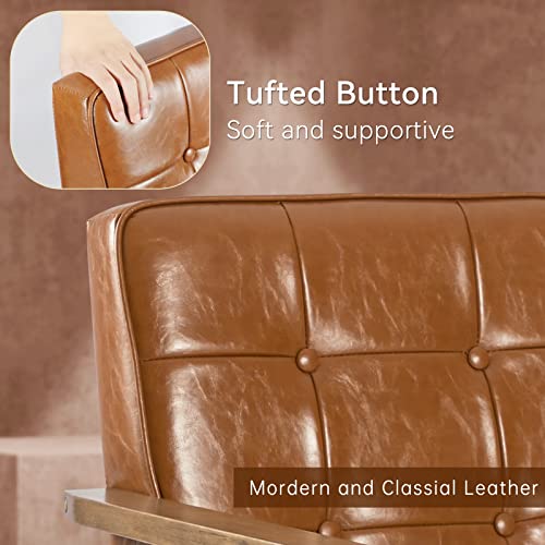 Accent Chairs Set of 2 with Side Table, Mid Century Modern Accent Chair, Retro Wood and Leather Armchairs Side Chair, Lounge Reading Comfy Armchair for Living Room, Bedroom, Office（Brown