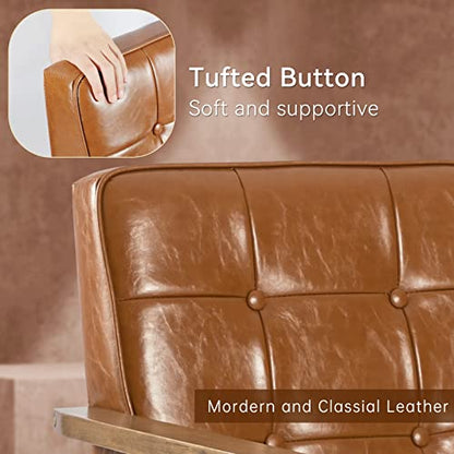 Accent Chairs Set of 2 with Side Table, Mid Century Modern Accent Chair, Retro Wood and Leather Armchairs Side Chair, Lounge Reading Comfy Armchair for Living Room, Bedroom, Office（Brown