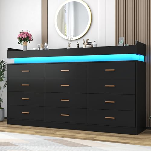 12 Drawer Dresser with LED Light and Charging Station, view 4