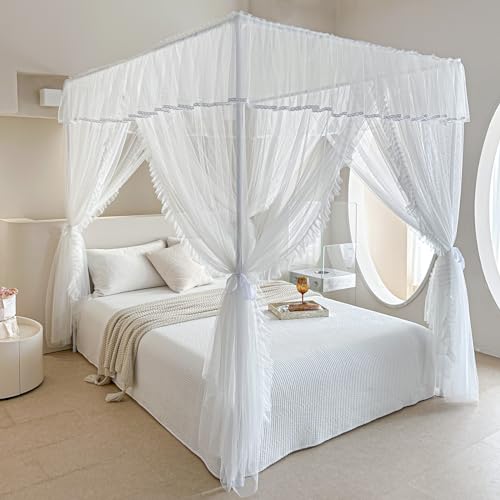AIKASY 4 Corners Post Ruffle Princess Bed Canopy Curtain, view 4