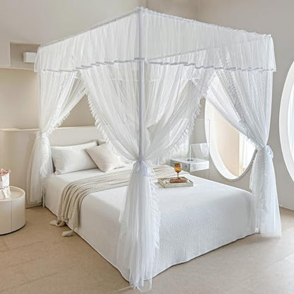 AIKASY 4 Corners Post Ruffle Princess Bed Canopy Curtain, view 4