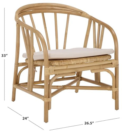 SAFAVIEH Home Collection - Billie Tropical Rattan Dining Chair, Natural & Cream Upholstered Seat, Coastal Accent Chair, Fully Assembled (SEA8041A)