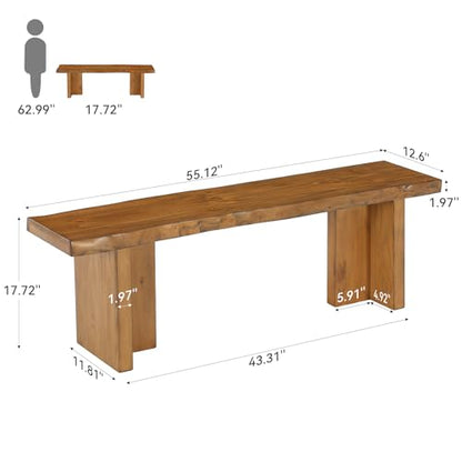 55 Inch Wooden Entryway Bench with Live Edge, Solid Wood Shoe Bench for Entrance, End of Bed for Bedroom, Entryway, Hallway, Indoor, Rustic Brown