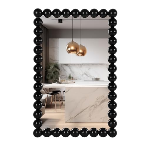 Decorative Beaded Wall Mirror – Modern Rectangular Accent Mirror, 20″x30″, for Living Room, Bedroom, Bathroom, Entryway & Office – Available in Gold, Black, & White (Black)