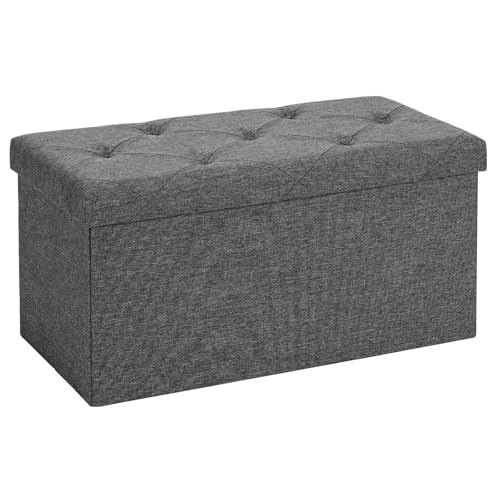 30 Inches Folding Storage Ottoman Bench with Padded Seat for Bedroom, Small End of Bed Foot Rest Stools Storage Chest, Living Room, Pure Grey.