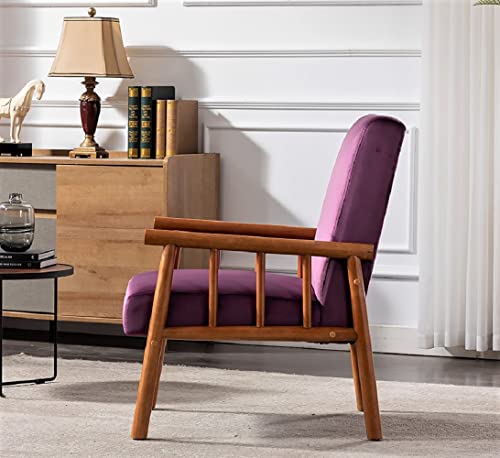 Container Furniture Classic Living Room Mid Century Modern Accent Chair with Unique Open-Framed Arm Design and Solid Wood Frame, Velvet Armchair, Eggplant