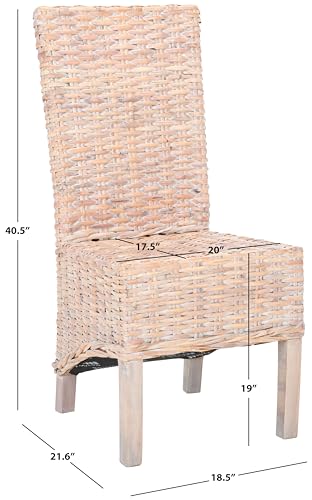 SAFAVIEH Furniture - Pembrooke Side Chair Set of 2-20' Seat Height - White-Washed - Mango Wood - Coastal Rattan Design - Ideal for Dining Room - Fully Assembled (FOX6520C-SET2)