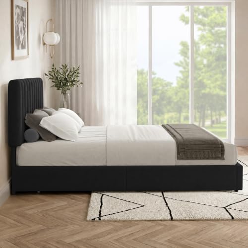 Queen Size Upholstered Bed Frame with 4 Drawers and Headboard, view 7