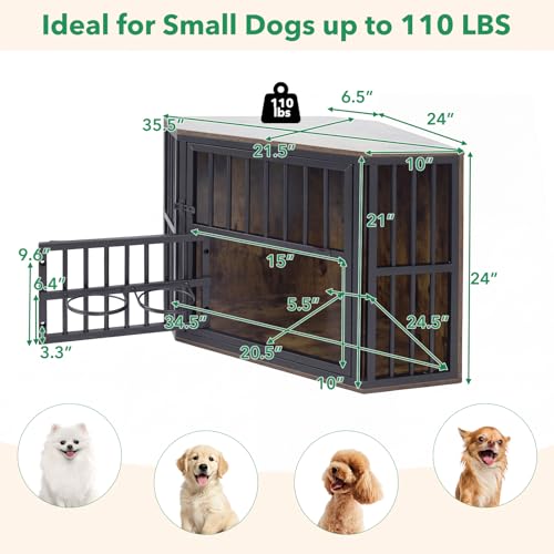 Corner Dog Crate Furniture with Feeder for Small Dogs, Puppies, view 3