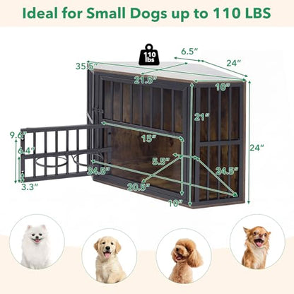 Corner Dog Crate Furniture with Feeder for Small Dogs, Puppies, view 3