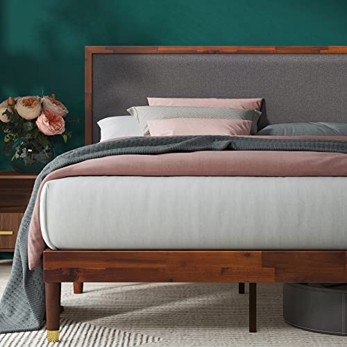 Raymond Wood Platform Bed Frame with Adjustable Upholstered Headboard, view 2