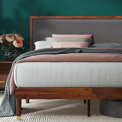 Raymond Wood Platform Bed Frame with Adjustable Upholstered Headboard, view 2