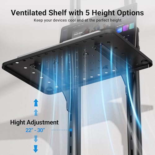 Rolling TV Stand on Wheels for 32-83 Inch Screens up to 110lbs, Mobile TV Cart Height Adjustable Portable Outdoor TV Stand Tilt Rolling TV Cart with Shelf Max VESA 600x400mm PSTVMC03