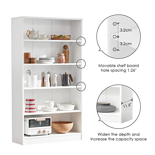 White Bookshelf for Bedroom 5 Shelf Office Bookcase 60 Inches Tall Modern Wood Bookshelf for Living Room 5 Tier Wide Manga Bookshelf Library Bookcase