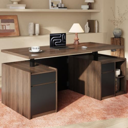 71" Executive Electric Standing Desk with 3 Drawers & Storage, view 2