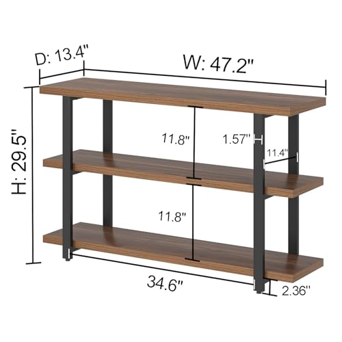 Console Tables for Entryway, Modern Wood and Metal Sofa Table with Storage Shelves for Living Room, Hallway, Entrance, or Behind Couch, Rustic Walnut, 47 Inch