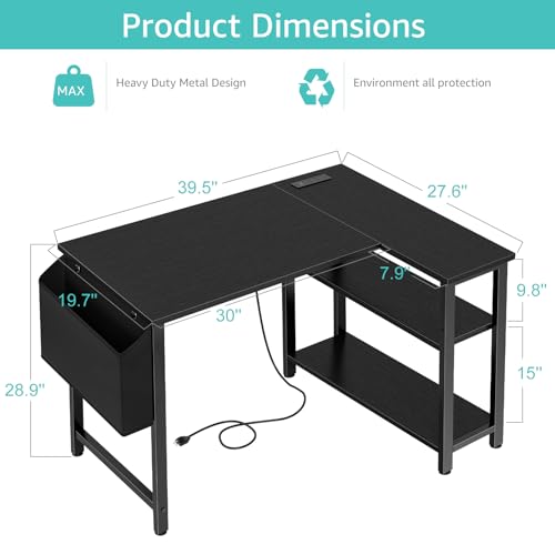 Small L Shaped Desk with Power Outlet Shelves, view 4