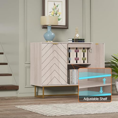 31.5" Natural Sideboard Buffet Cabinet, Cabinet with Doors & Adjustable Shelf for Living Room & Kitchen, Log Color