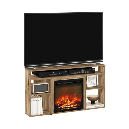 Jensen Fireplace TV Stand, Corner Entertainment Center, TV Console for TV up to 55 Inch with Fireplace, for Living Room, Bedroom, Flagstaff Oak