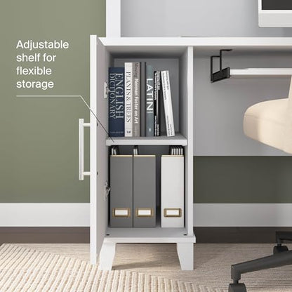 60-Inch L-Shaped Desk with Storage, Corner Computer Office Desk with Drawers and Storage Cabinet, Home Office Furniture, Somerset Collection, White