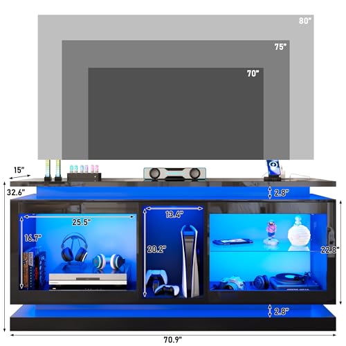 70" TV Stand W/LED Lights&Power Outlets, view 3