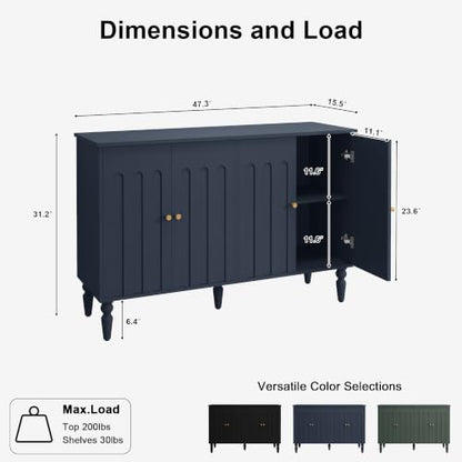 47” Arched Fluted Sideboard Buffet Cabinet with Storage, Blue, view 3