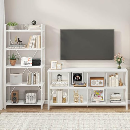 5 Tier Bookshelf, Metal and Wood Bookcase, Etagere Book Shelf for Display, Modern Shelving Unit Tall Book case for Home Office, Living Room (White Oak)