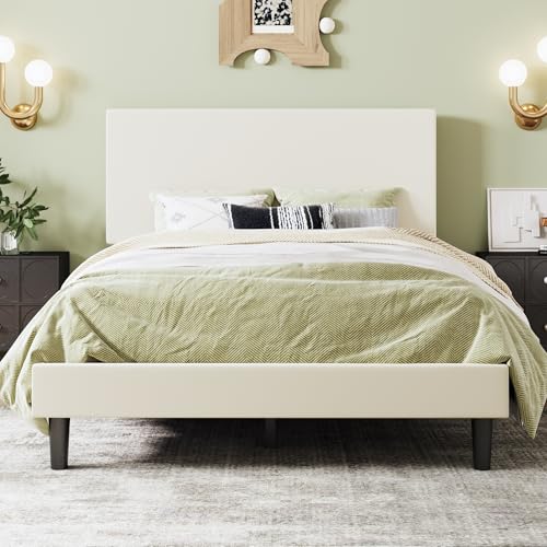 Boucle Upholstered Queen Size Bed Frame, Cream, view 2