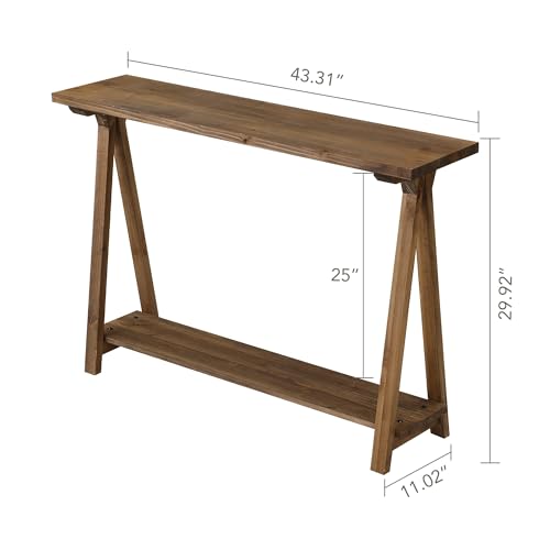 Solid Wood Console Tables - 43.3" Pinewood Farmhouse Rustic Hallway Table, Foyer Tables Living Room, Solid Firwood Sofa Table for Entryway, Brown