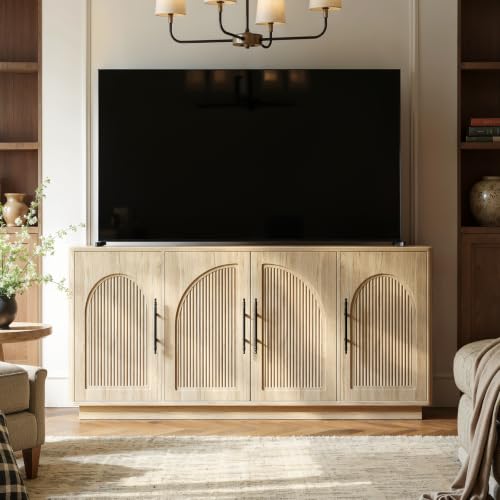 67IN Natural Oak Fluted Sideboard Buffet Cabinet with Storage, view 5