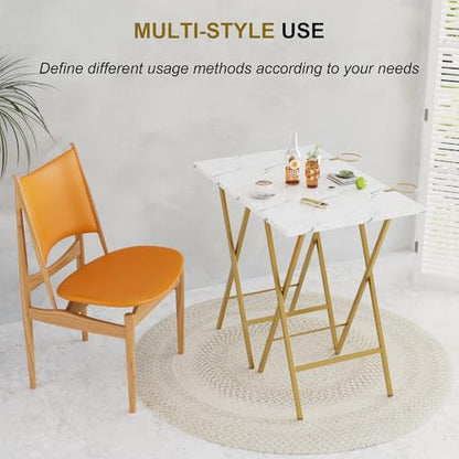 Folding TV Tray for Eating Set of 2, Portable Dinner/Snack Table with Cup Holder for Couch, Living Room and Small Space, Gold