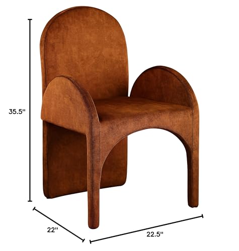 Meridian Furniture 803Cognac-AC Summer Collection Modern | Contemporary Velvet Upholstered Dining Arm Chair with Steel Frame, 22" W x 22.5" D x 35.5" H, Cognac, Set of 2