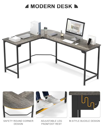 Modern L Shaped Gaming Desk 66'' Corner Computer Desk for Home Office Gaming Table Study Writing Workstation for Small Space, Easy to Assemble